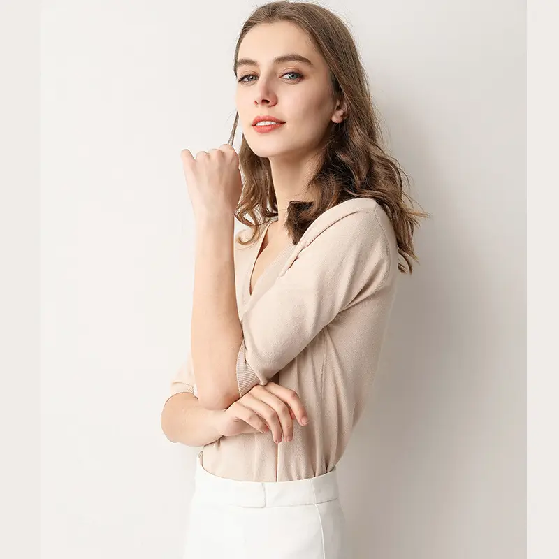 Women V-Neck Yellow T-Shirt Half Sleeve Loose Fit - Image 14