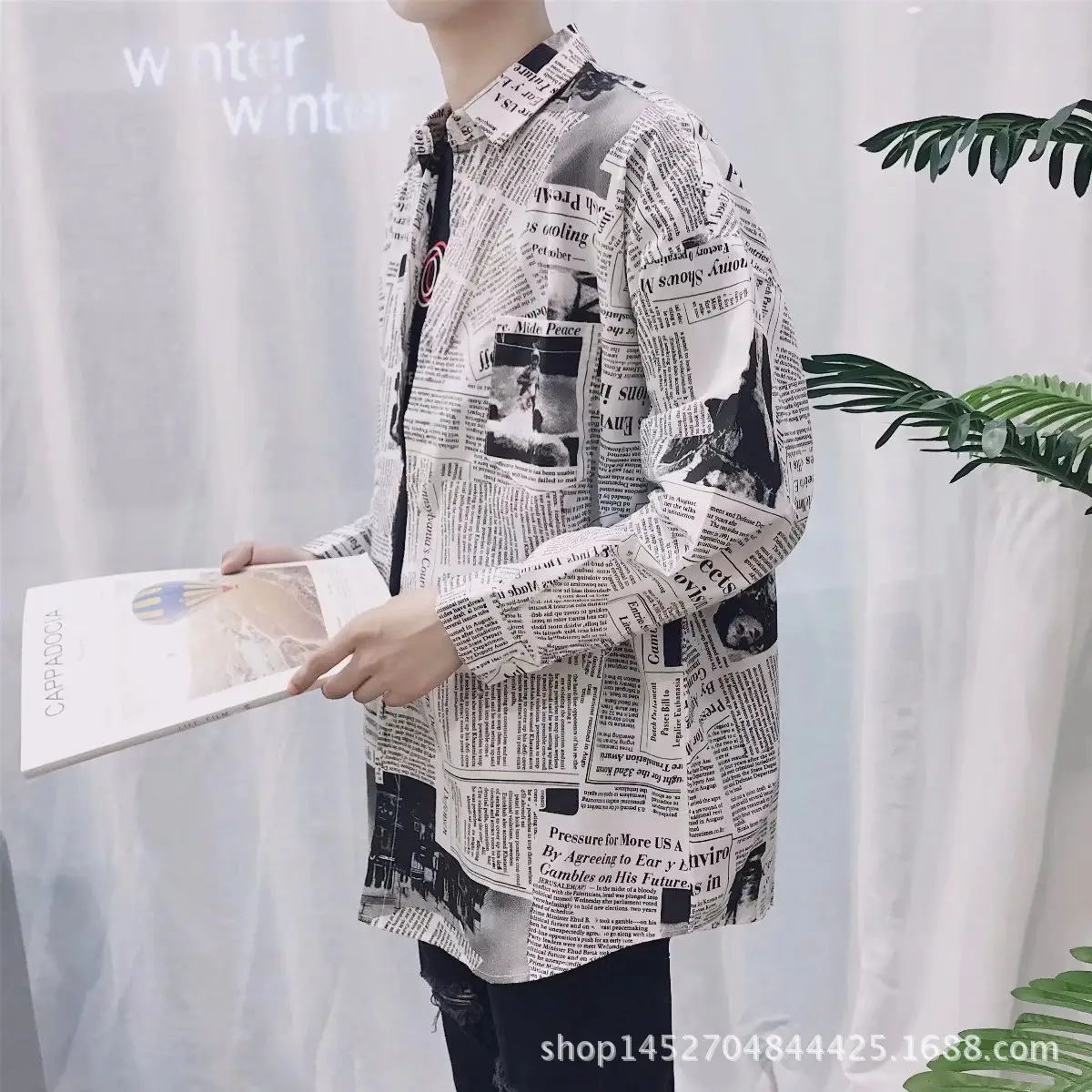 2022 New Men Long Sleeve Shirt Hong Kong Style Loose All-match