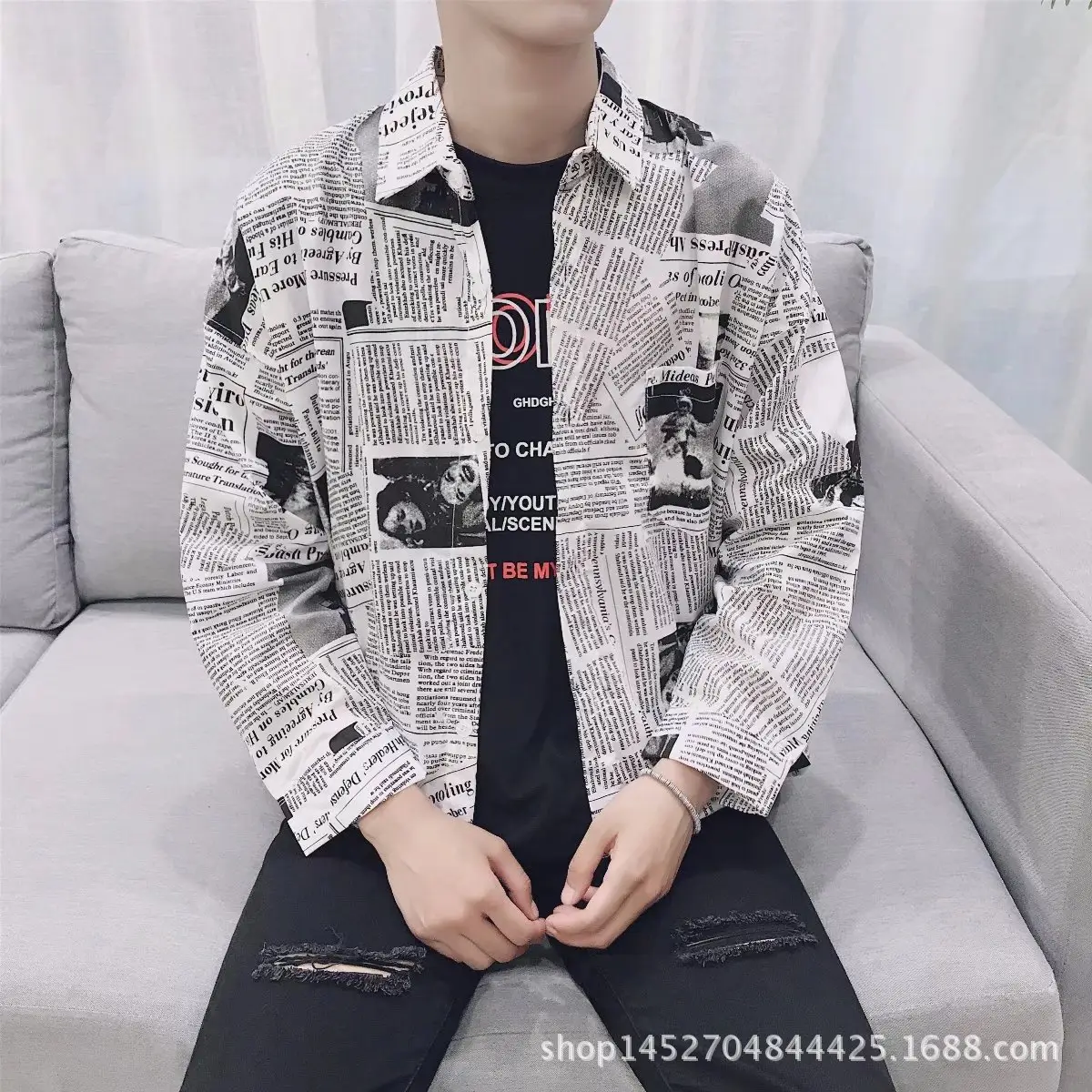 2022 New Men Long Sleeve Shirt Hong Kong Style Loose All-match - Image 4