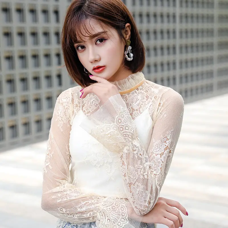 Lace Long Sleeve Top with Hollow Back & Bell Sleeves