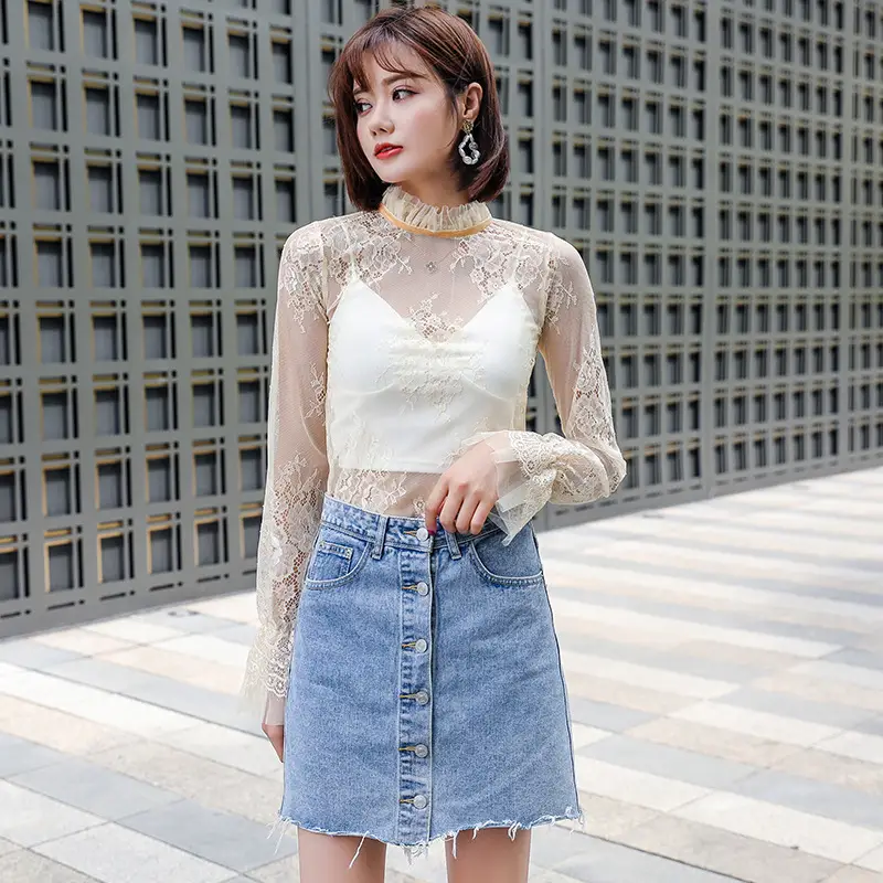 Lace Long Sleeve Top with Hollow Back & Bell Sleeves