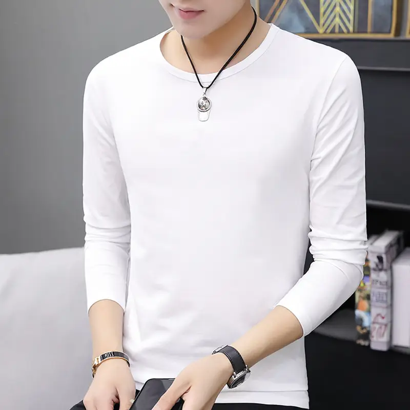 Men's White Long Sleeve T-Shirt 2020 Autumn - Image 5
