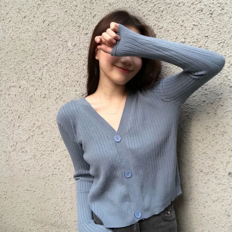 V-Neck Knitted Cardigan Women Autumn Wear