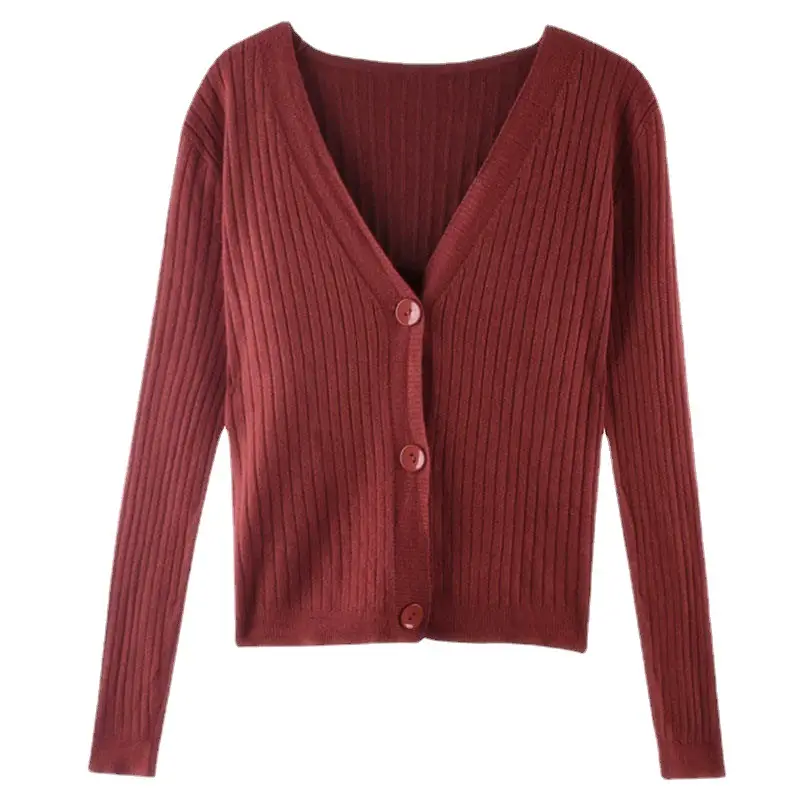 V-Neck Knitted Cardigan Women Autumn Wear