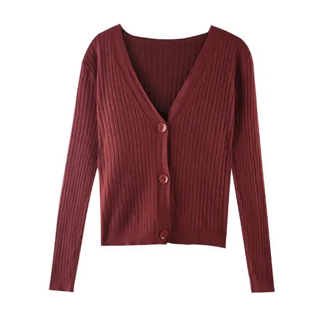 V-Neck Knitted Cardigan Women Autumn Wear