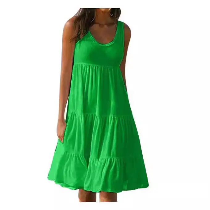 Women Sleeveless Round Neck Beach Skirt Blue 7 Colors - Image 10