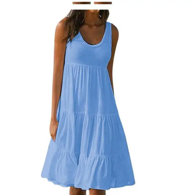 Women Sleeveless Round Neck Beach Skirt Blue 7 Colors - Image 11