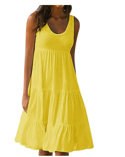 Women Sleeveless Round Neck Beach Skirt Blue 7 Colors - Image 3