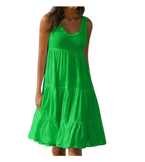 Women Sleeveless Round Neck Beach Skirt Blue 7 Colors - Image 4