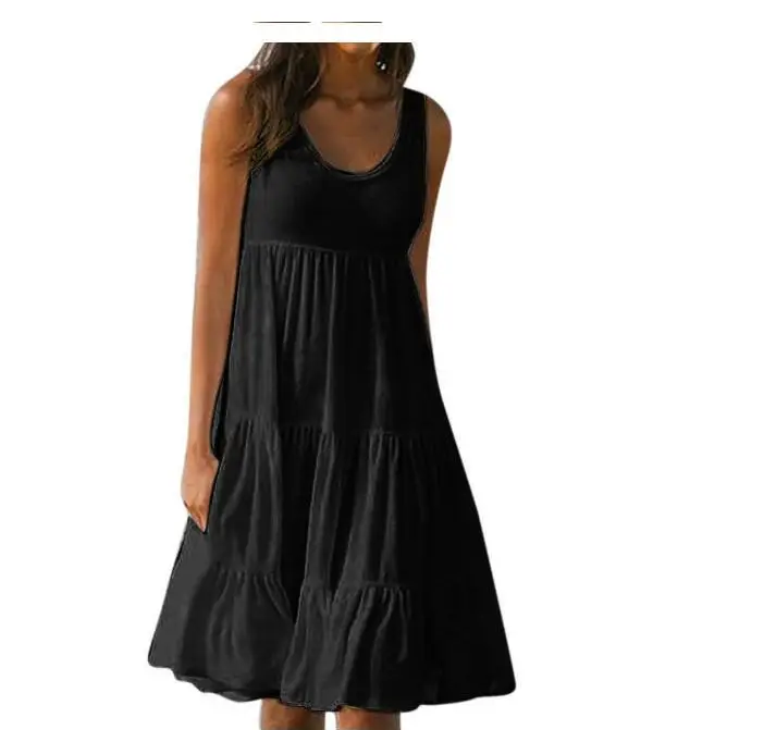 Women Sleeveless Round Neck Beach Skirt Blue 7 Colors - Image 5