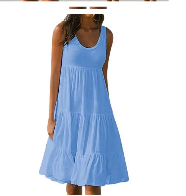 Women Sleeveless Round Neck Beach Skirt Blue 7 Colors - Image 6