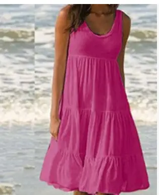 Women Sleeveless Round Neck Beach Skirt Blue 7 Colors - Image 7