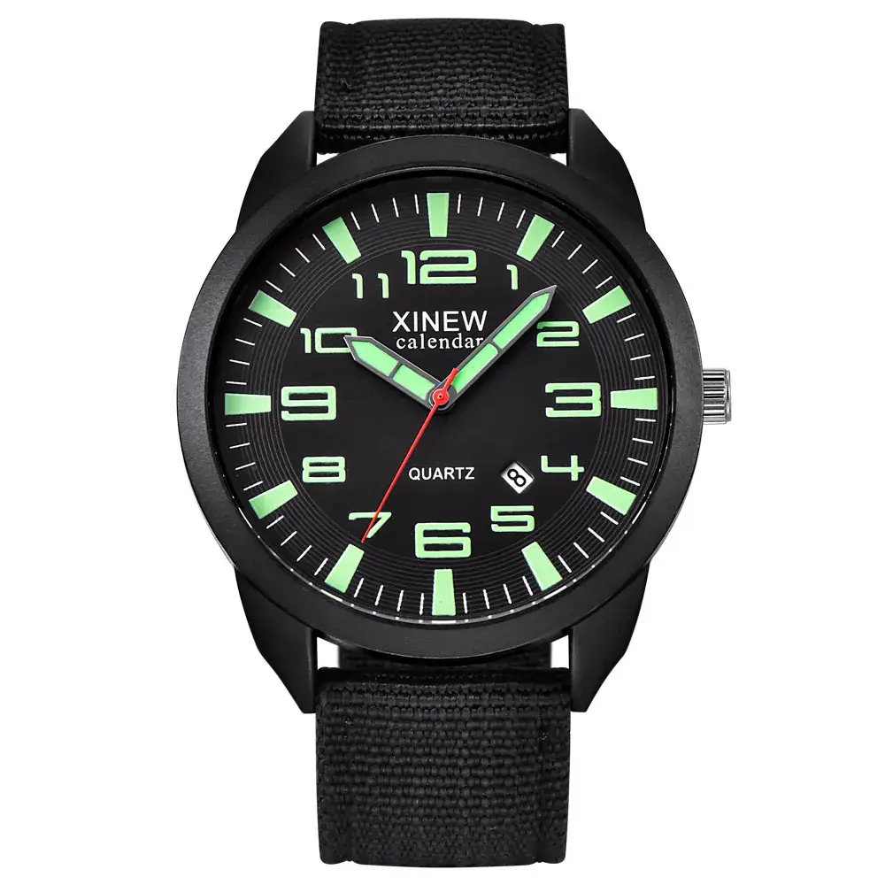 Men's Green Nylon Band Quartz Watch with Calendar