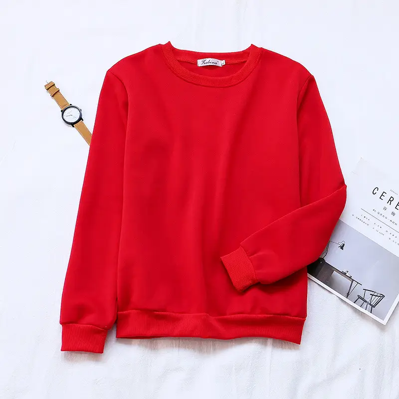 Red Solid Loose Korean Style Women's Sweatshirt