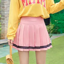 Women Pleated Skirt Navy Blue High Waist Slimming — feature 32