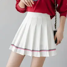Women Pleated Skirt Navy Blue High Waist Slimming — feature 34