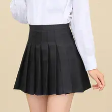 Women Pleated Skirt Navy Blue High Waist Slimming — feature 42