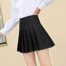 Women Pleated Skirt Navy Blue High Waist Slimming — feature 44