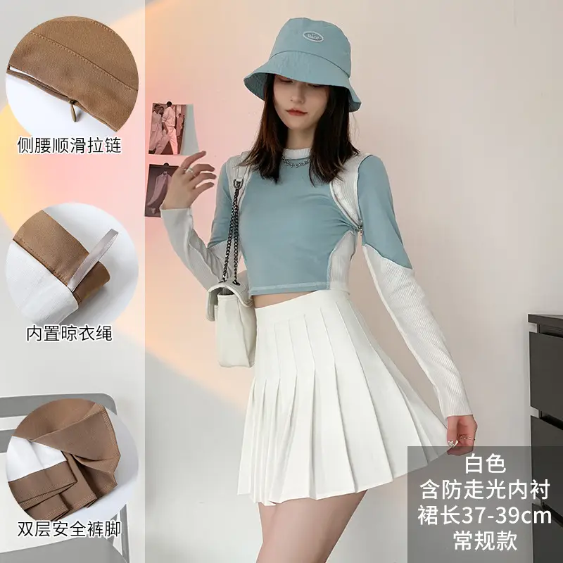 Women Pleated Skirt Navy Blue High Waist Slimming - Image 15