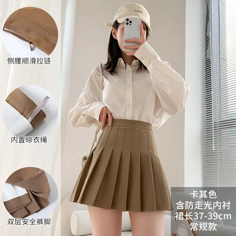 Women Pleated Skirt Navy Blue High Waist Slimming - Image 16