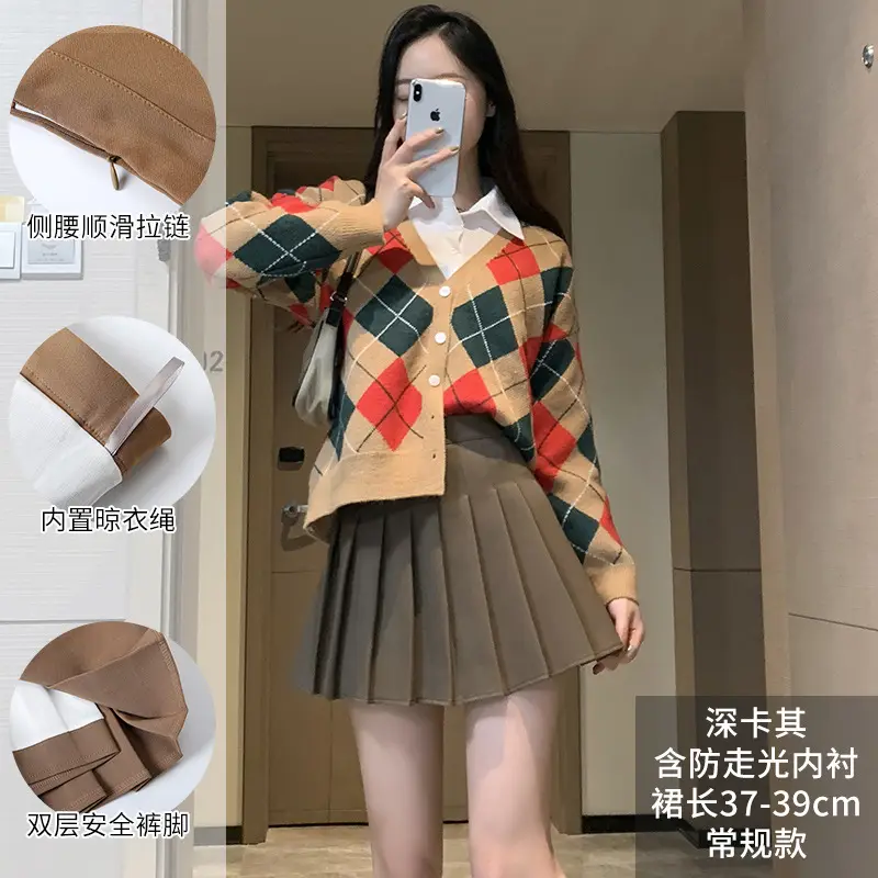 Women Pleated Skirt Navy Blue High Waist Slimming - Image 17