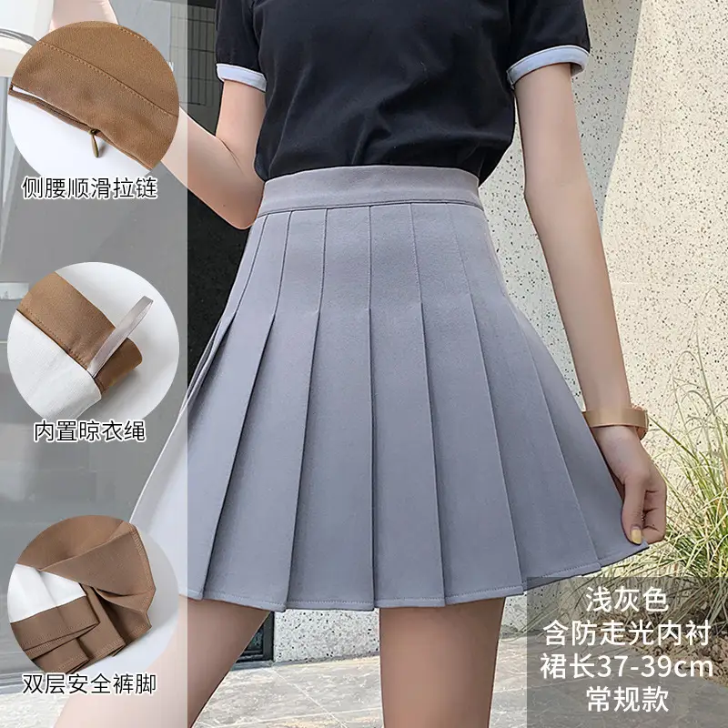 Women Pleated Skirt Navy Blue High Waist Slimming - Image 18