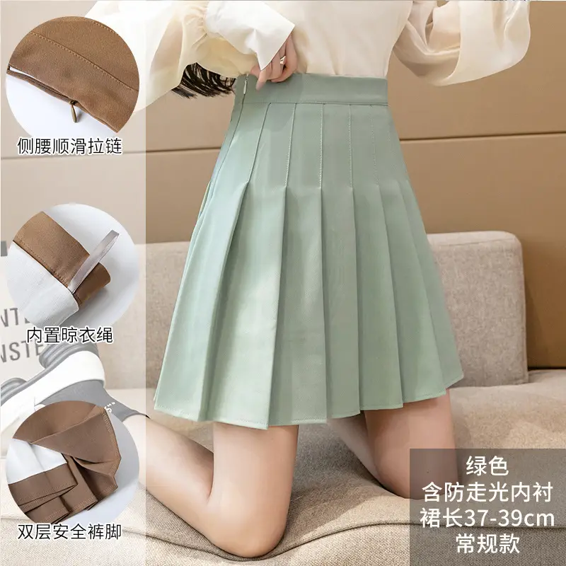 Women Pleated Skirt Navy Blue High Waist Slimming - Image 22