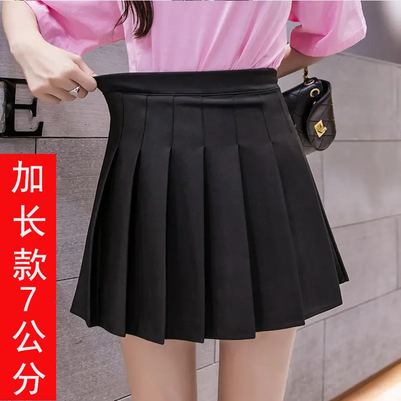 Women Pleated Skirt Navy Blue High Waist Slimming - Image 36
