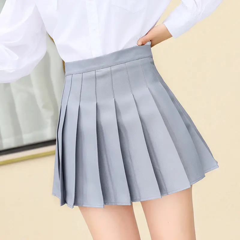 Women Pleated Skirt Navy Blue High Waist Slimming - Image 9