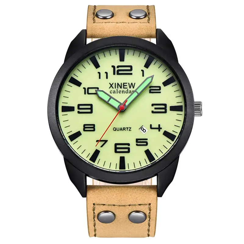 Men's Red Leather Quartz Watch 2813 - Image 7