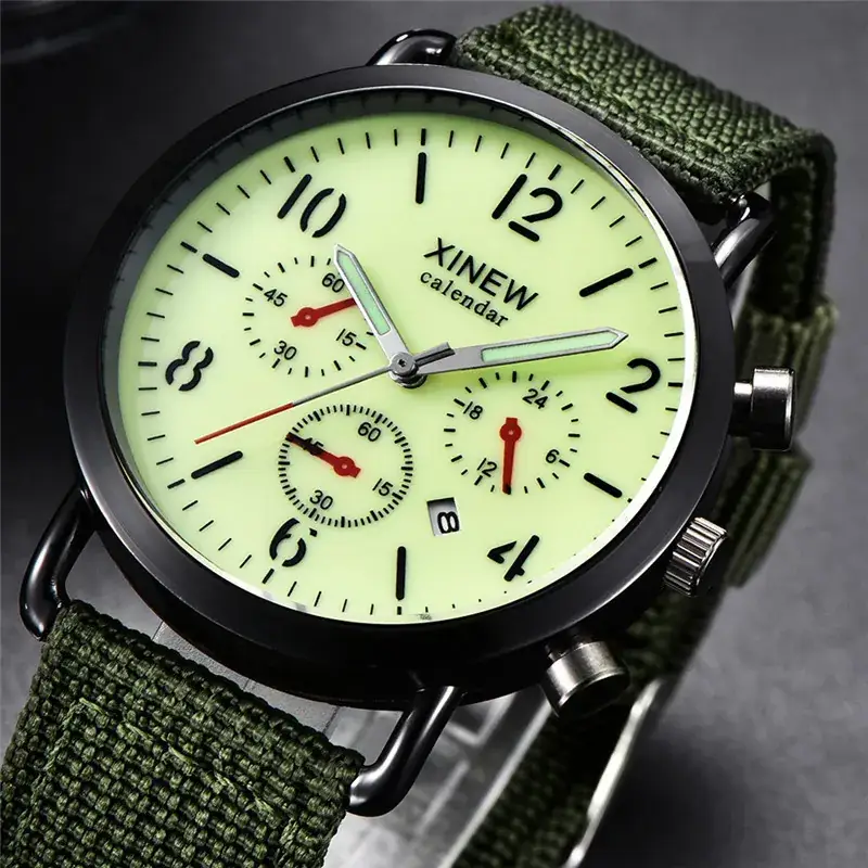 Men's Military Style Quartz Watches with Green & Brown Belts - Image 10