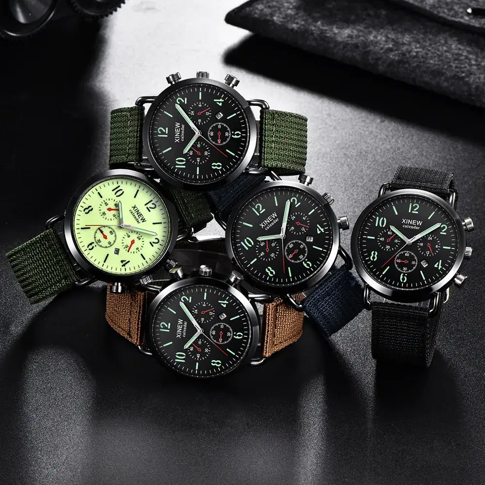 Men's Military Style Quartz Watches with Green & Brown Belts - Image 11