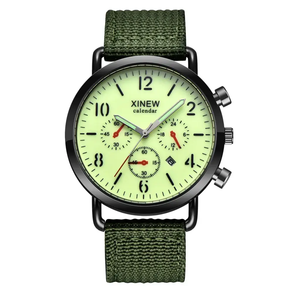 Men's Military Style Quartz Watches with Green & Brown Belts - Image 5