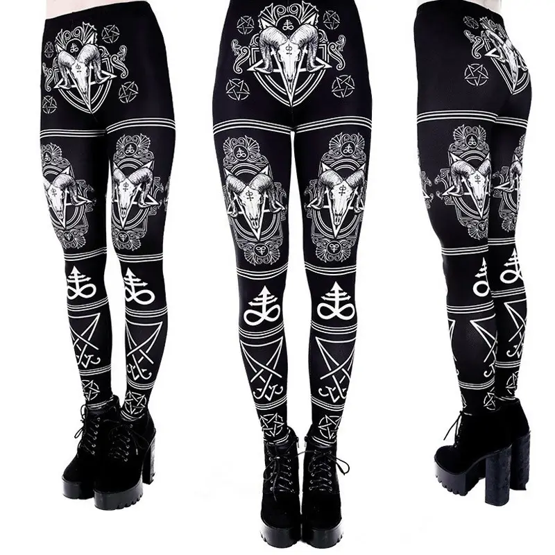 Maroon Printed Hip Leggings for Women with White Design - Image 3