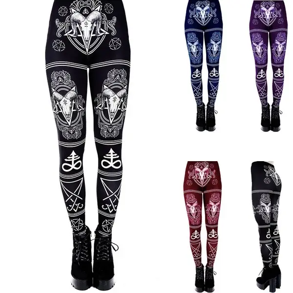 Maroon Printed Hip Leggings for Women with White Design - Image 4