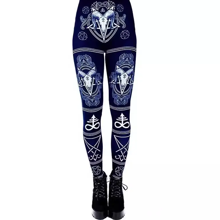 Maroon Printed Hip Leggings for Women with White Design - Image 5