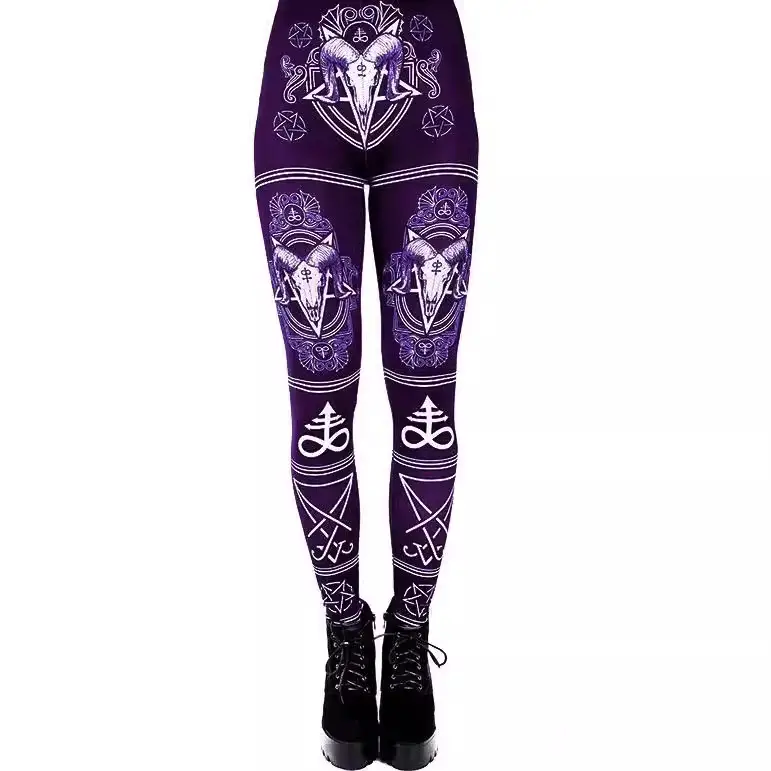 Maroon Printed Hip Leggings for Women with White Design - Image 6