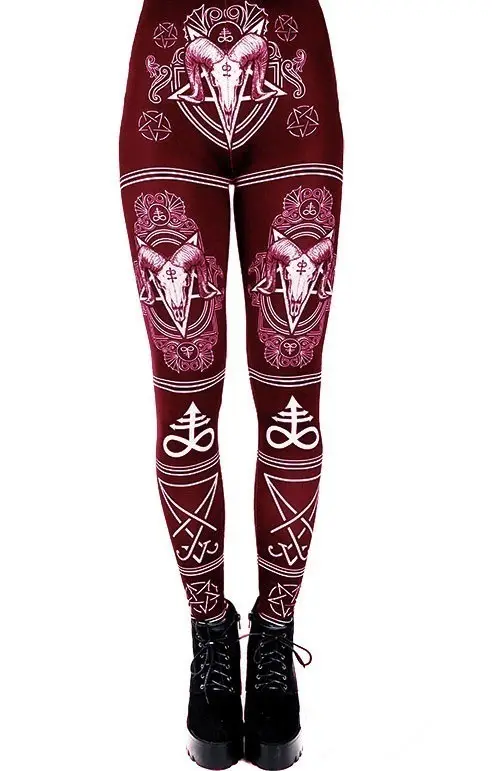 Maroon Printed Hip Leggings for Women with White Design — feature 8