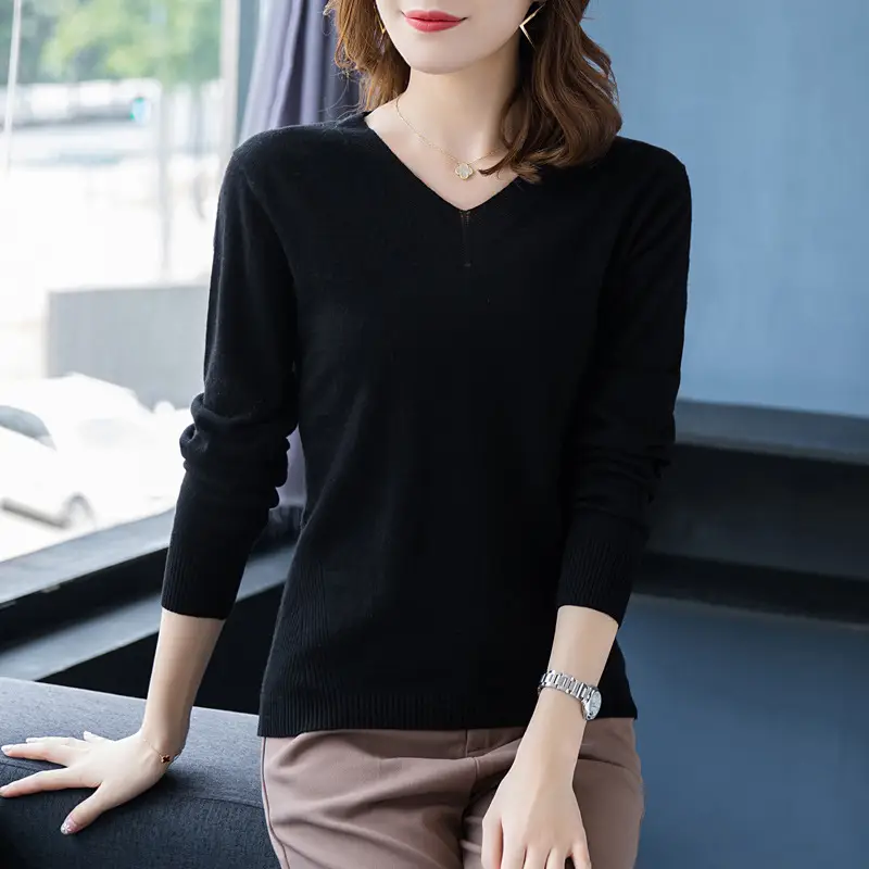 2024 V Neck Knit Pullover Long Sleeve Purple - Image 2