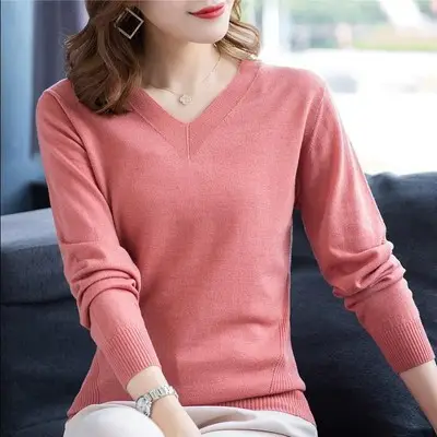2024 V Neck Knit Pullover Long Sleeve Purple - Image 5