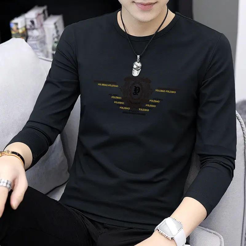 Men Long Sleeve Graphic T-Shirt Grey Round Neck Wholesale - Image 2