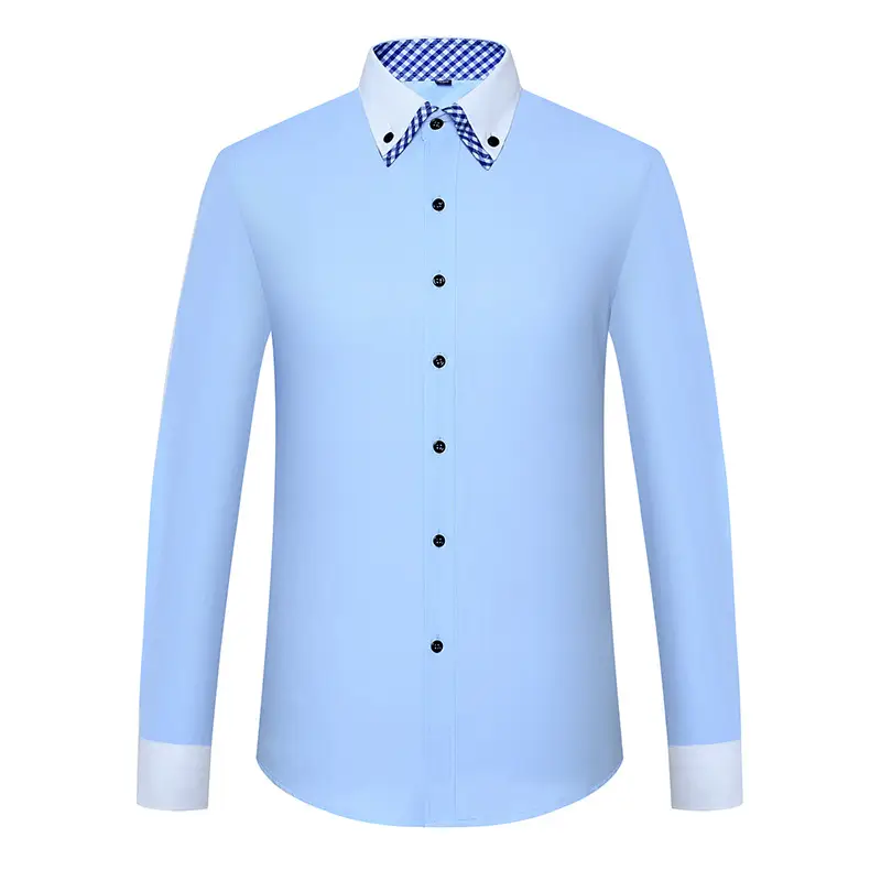 Men's White Slim Fit Korean Style Shirt with Red Gingham Collar