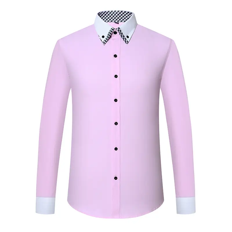 Men's White Slim Fit Korean Style Shirt with Red Gingham Collar