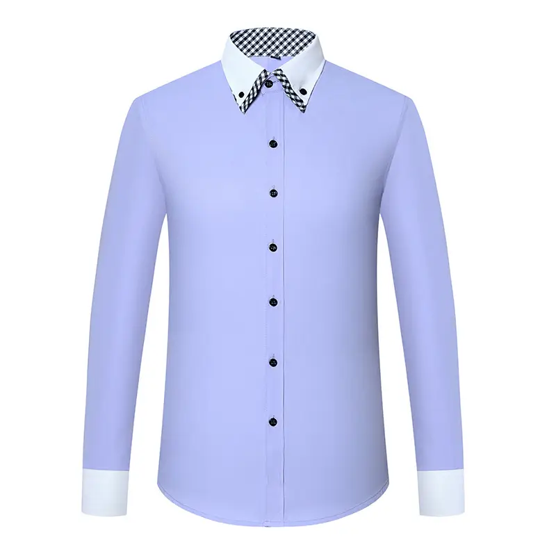 Men's White Slim Fit Korean Style Shirt with Red Gingham Collar