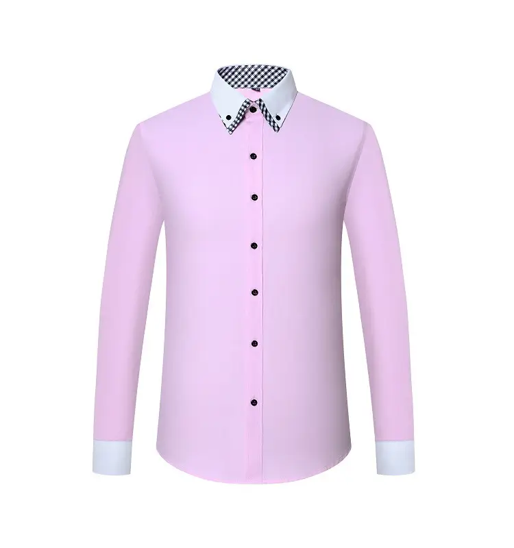 Men's White Slim Fit Korean Style Shirt with Red Gingham Collar — feature 13