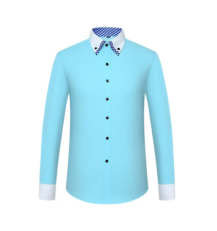Men's White Slim Fit Korean Style Shirt with Red Gingham Collar — feature 15
