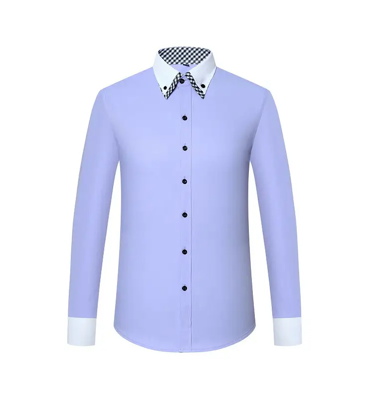 Men's White Slim Fit Korean Style Shirt with Red Gingham Collar — feature 17