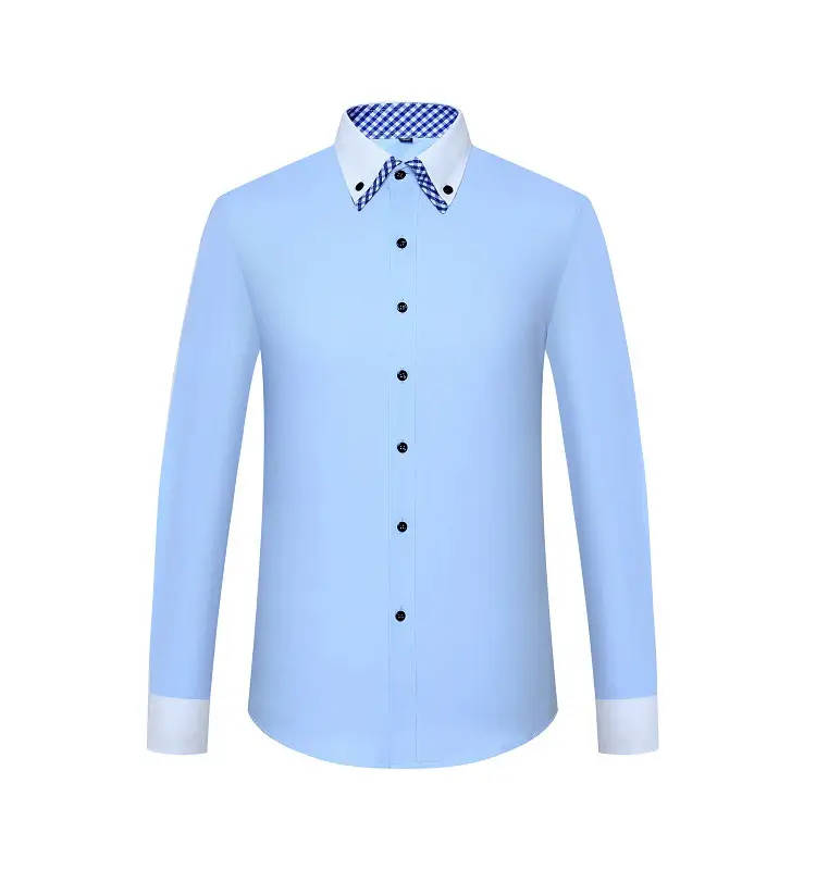 Men's White Slim Fit Korean Style Shirt with Red Gingham Collar — feature 9