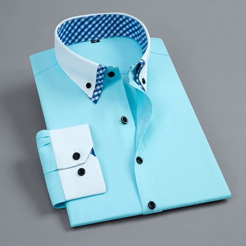 Men's White Slim Fit Korean Style Shirt with Red Gingham Collar
