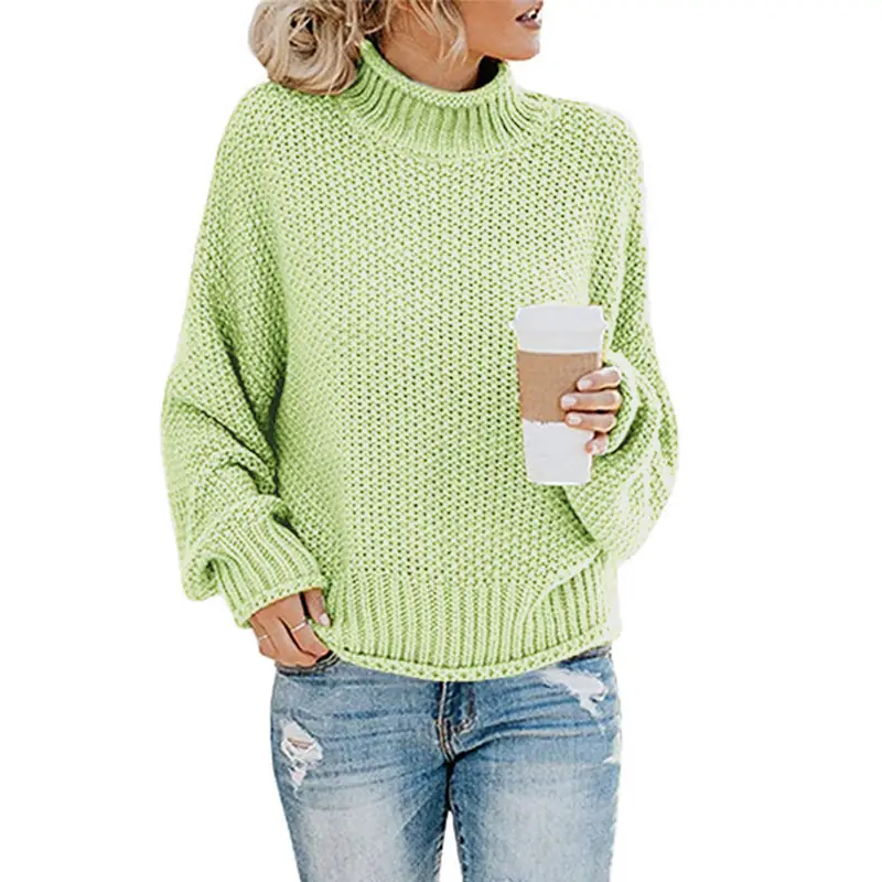Women's Red High Collar Wool Sweater Winter Pullover - Image 10